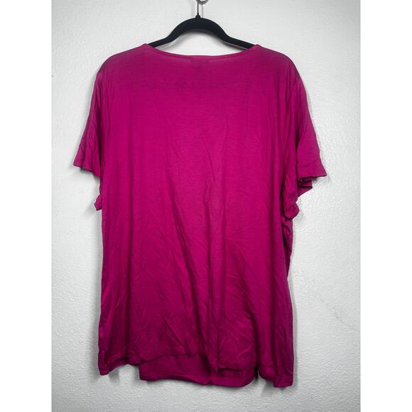 Talbots Faux Wrap Top Hot Pink Sz 3X V-Neck Short Sleeve - Picture 5 of 5